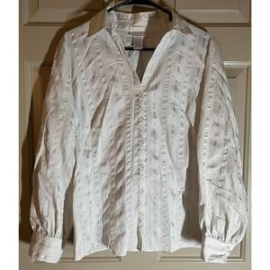 WORTHINGTON White Shirt Button Up Career Blouse Long Sleeve Women's Size XL